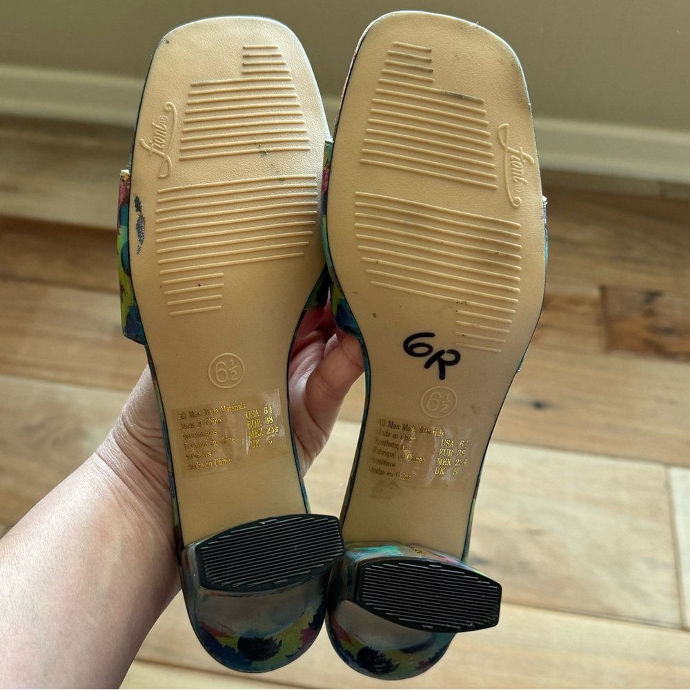 Vintage 90s Fioni Holographic Butterfly Sunflower Heels Mules Shoes Rave 6.5 - Picture 10 of 10